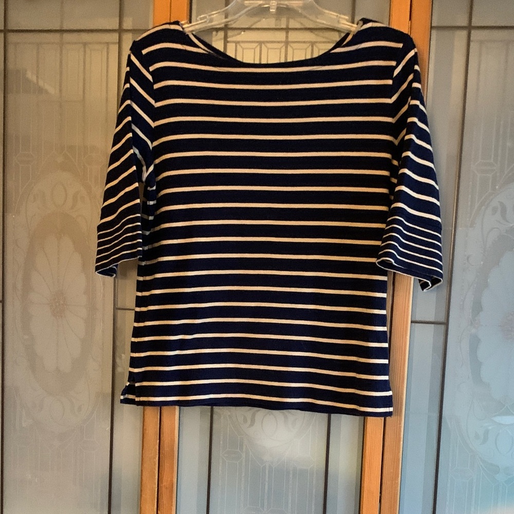 Jones New York Women's Navy and Cream Striped Long 3/4sleeves. New, never worn.